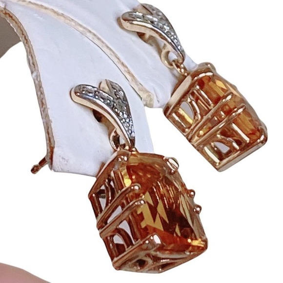 CID Emerald Cut Citrine November Birthstone Stud Earrings - Picture 2 of 9